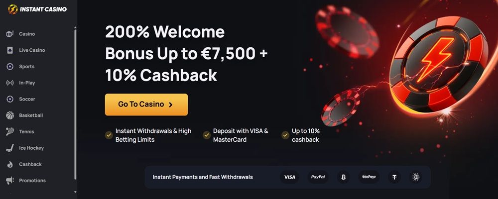 Instant Casino homepage
